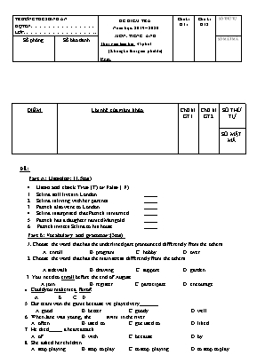 Đề kiểm tra 45 phút môn Tiếng Anh Lớp 8 - Năm học 2019-2020 - Trường THCS Bình An